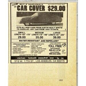 American Wholesale Car Covers $29.00 Vintage Print Ad 1983